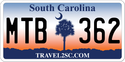 SC license plate MTB362