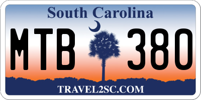 SC license plate MTB380