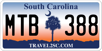 SC license plate MTB388