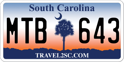 SC license plate MTB643