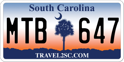 SC license plate MTB647