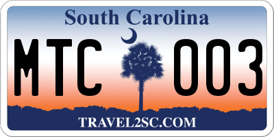 SC license plate MTC003