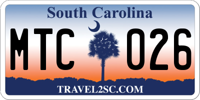 SC license plate MTC026