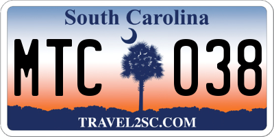 SC license plate MTC038