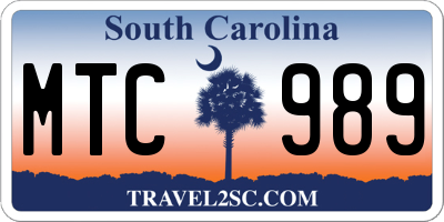 SC license plate MTC989