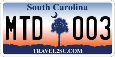 SC license plate MTD003