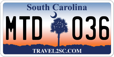 SC license plate MTD036