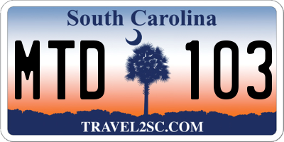 SC license plate MTD103
