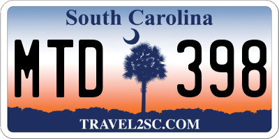 SC license plate MTD398