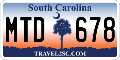 SC license plate MTD678