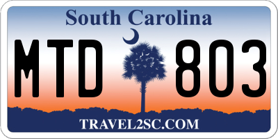 SC license plate MTD803