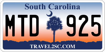 SC license plate MTD925