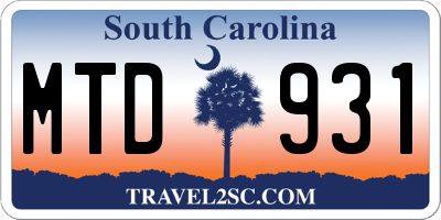 SC license plate MTD931