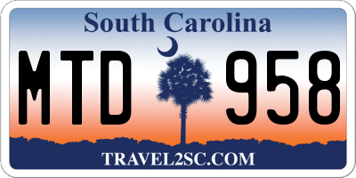 SC license plate MTD958