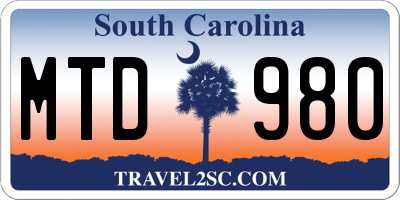SC license plate MTD980