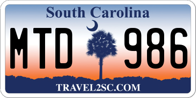 SC license plate MTD986