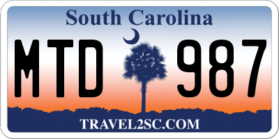 SC license plate MTD987