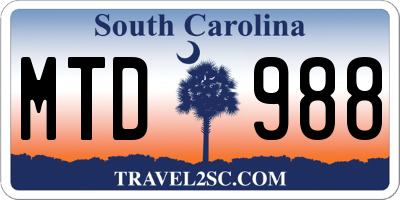 SC license plate MTD988