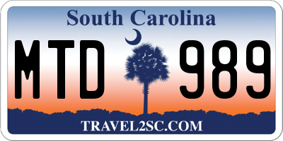 SC license plate MTD989