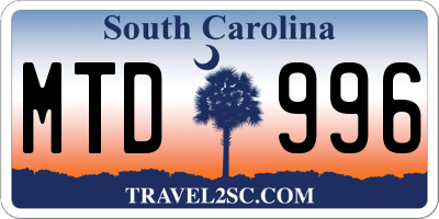 SC license plate MTD996