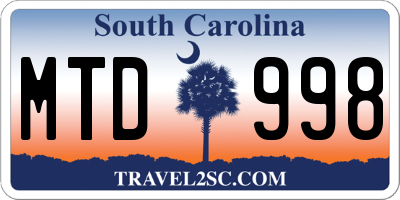 SC license plate MTD998