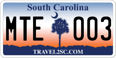 SC license plate MTE003