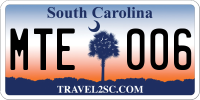 SC license plate MTE006