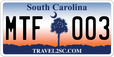 SC license plate MTF003