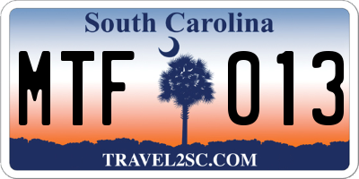 SC license plate MTF013