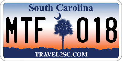 SC license plate MTF018