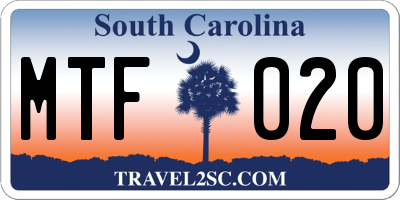SC license plate MTF020