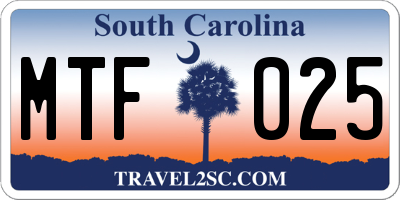 SC license plate MTF025