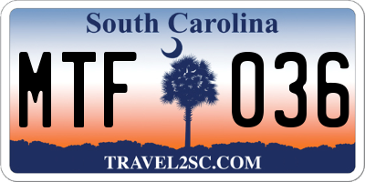 SC license plate MTF036