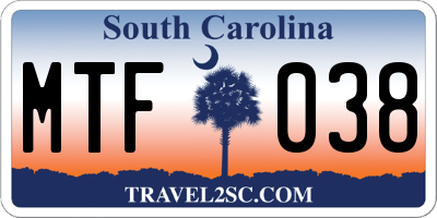 SC license plate MTF038