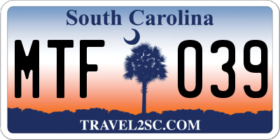 SC license plate MTF039
