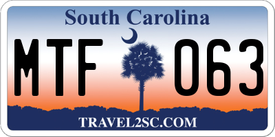 SC license plate MTF063