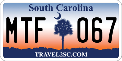 SC license plate MTF067