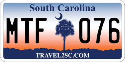 SC license plate MTF076