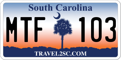 SC license plate MTF103