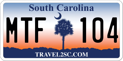 SC license plate MTF104