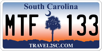 SC license plate MTF133