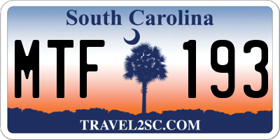SC license plate MTF193