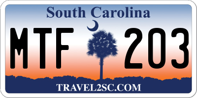 SC license plate MTF203
