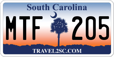 SC license plate MTF205