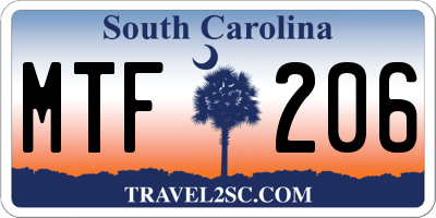 SC license plate MTF206