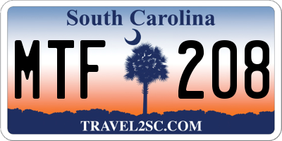 SC license plate MTF208