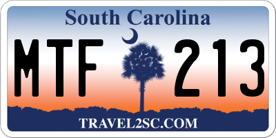 SC license plate MTF213