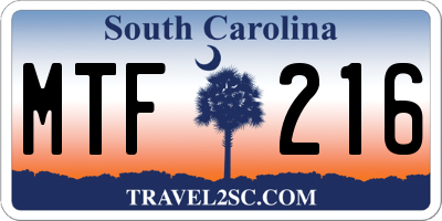 SC license plate MTF216