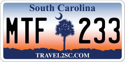 SC license plate MTF233