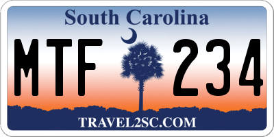 SC license plate MTF234